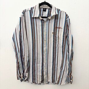 Phat Farm Men's Y2k Striped Button Up Long Sleeve Streetwear Shirt Size Large